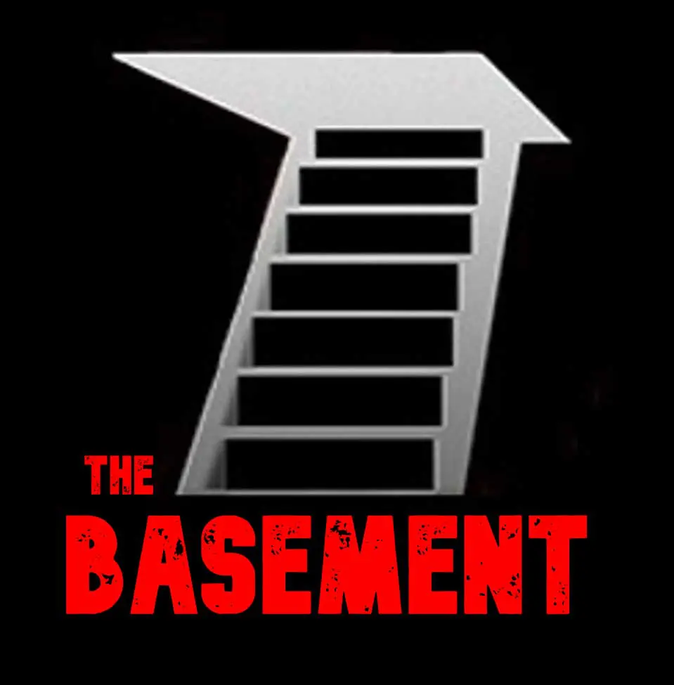 A black background with stairs and the word " basement ".